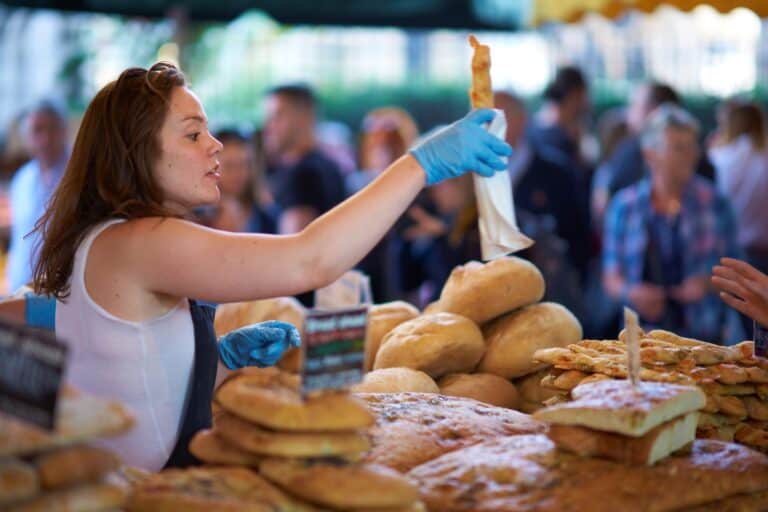 Freshly made bread at the food stall in the concept of 'best local shops and markets in Orpington'.