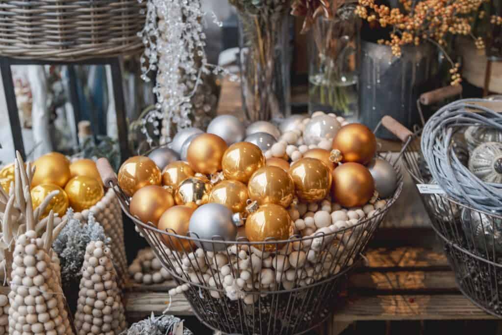 Cropped image of a holiday-themed decor on a store's counter